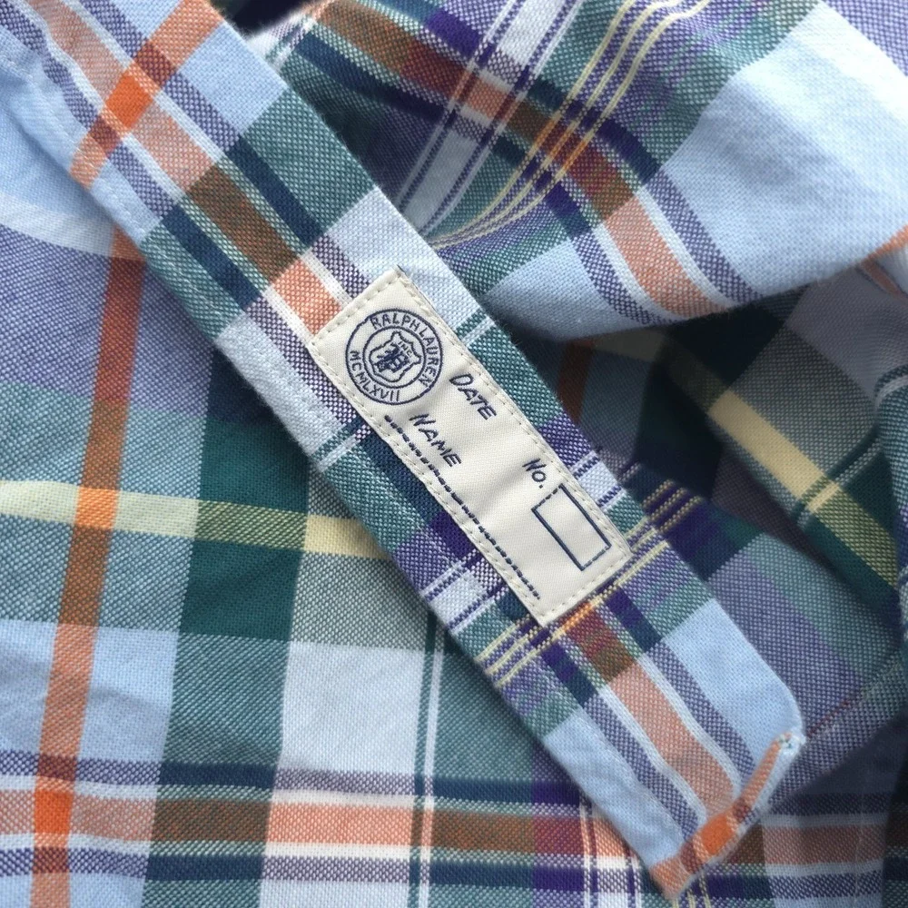 Ralph Lauren Men S Slim Fit Stretch Oxford Green Plaid Shirt Button Flesh Pony‎